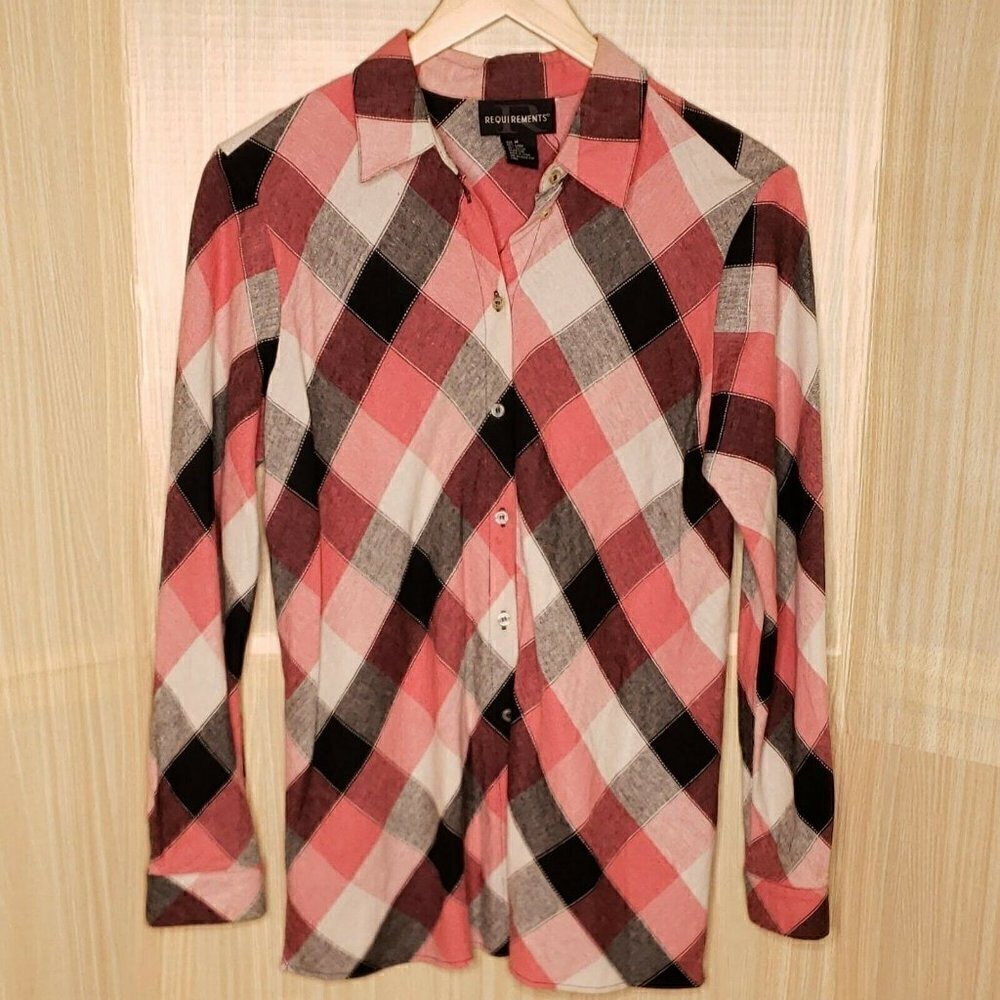 Requirements Linen Blend Plaid Tunic Top Medium